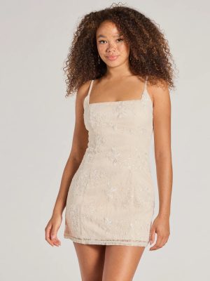 Odette Sequin Beaded Floral Lace Mini Dress