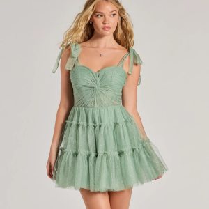 Lizzy Ruffled Glitter Mesh Skater Dress