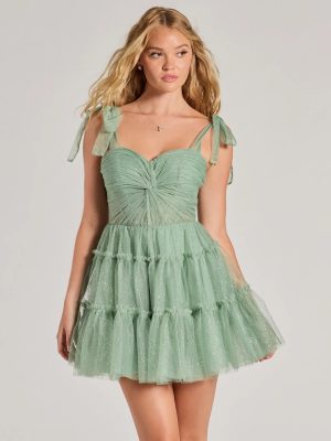 Lizzy Ruffled Glitter Mesh Skater Dress