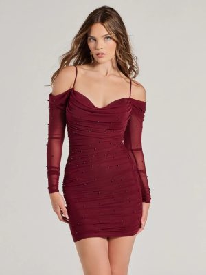 Talia Pearl Mesh Cold-Shoulder Mini Dress