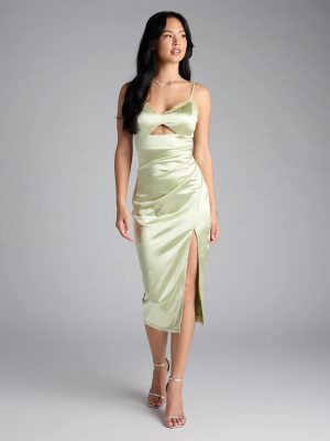 Bennet Lace Trim Satin Midi Dress