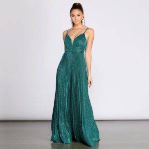 Aida Glitter Shine Pleated A-Line Dress