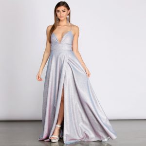 Stefanie Glitter Shine Cross Back A-Line Dress