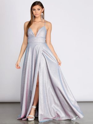 Stefanie Glitter Shine Cross Back A-Line Dress