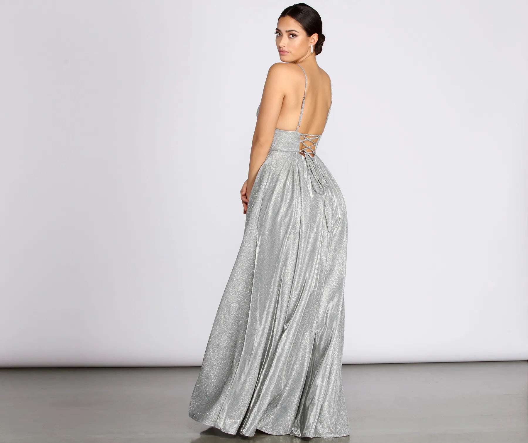 Asta Glitter Lace Up Back A-Line Dress - Image 6