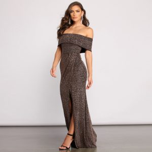 Elle Glitter Off The Shoulder Wrap Dress