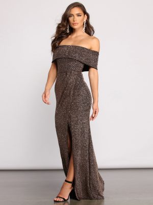 Elle Glitter Off The Shoulder Wrap Dress