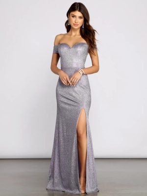 Kaylin Off The Shoulder Glitter Dress