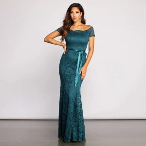 Tia Formal Off The Shoulder Scalloped Lace Dress