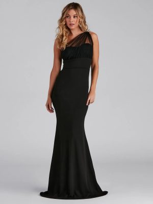 Dakota Formal One-Shoulder Swiss Dot Dress