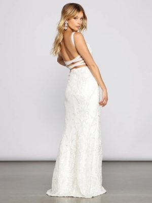 Melissa Sequin Mesh Cross-Back Dress