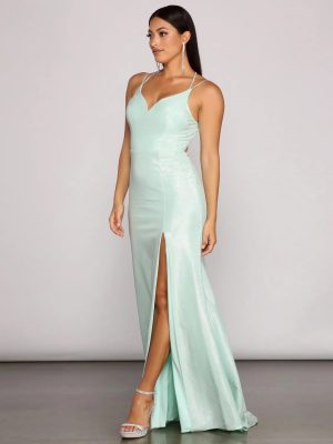 Nani Formal High Slit Lurex Dress