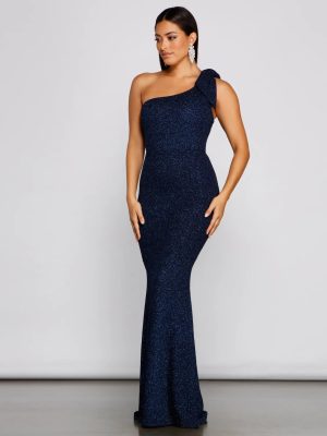 Henley Formal One Shoulder Glitter Dress