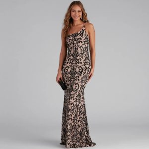 Jasmine One-Shoulder Sequin Mermaid Dress