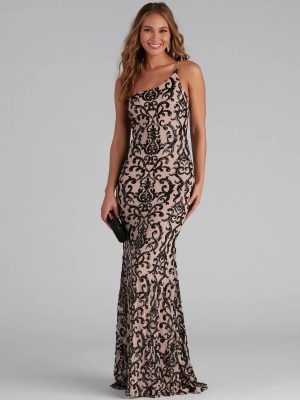 Jasmine One-Shoulder Sequin Mermaid Dress