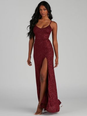 Keira Glitter Knit High Slit Formal Dress