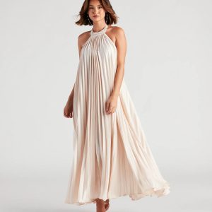 Kacey Formal Halter Pleated Long Dress