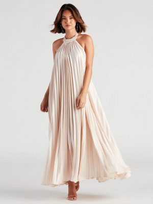 Kacey Formal Halter Pleated Long Dress