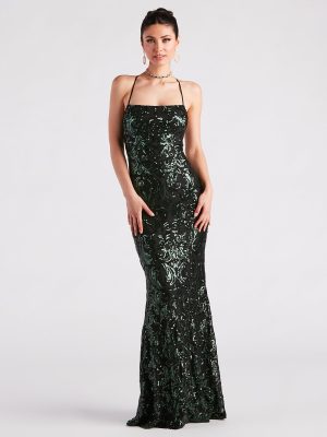CLEARANCE - Lacie Formal Sequin Lace-Up Mermaid Dress