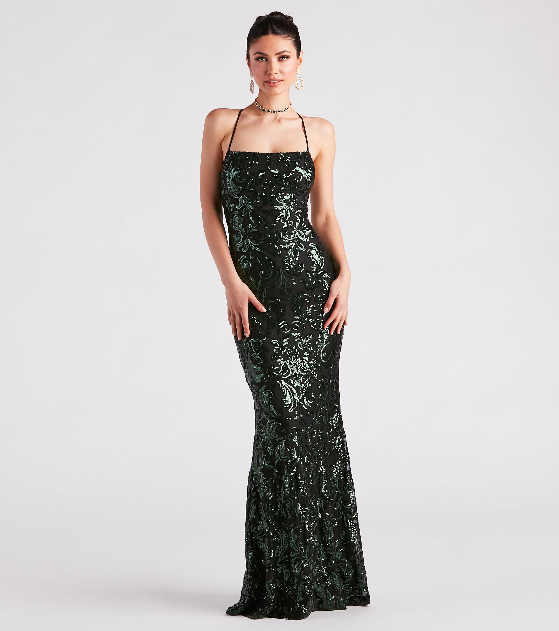 CLEARANCE - Lacie Formal Sequin Lace-Up Mermaid Dress