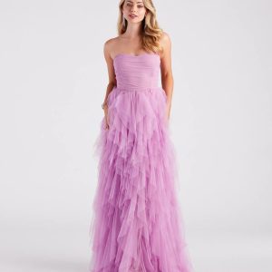 Ariana Strapless Ruffled Mesh Formal Dress