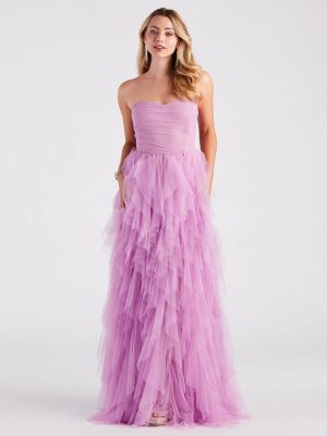 Ariana Strapless Ruffled Mesh Formal Dress