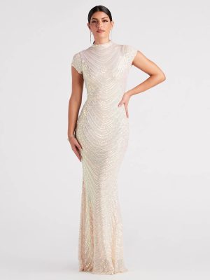 Justine Formal Sequin Mock Neck Mermaid Dress