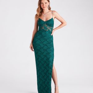 Adelaide Formal Glitter Lace Slit Long Dress