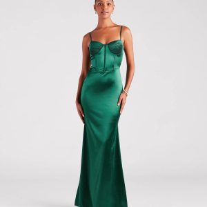 Jaycee Formal Satin Corset Mermaid Dress