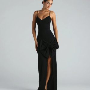 Luna Formal Crepe Bow Mermaid Long Dress