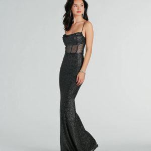 Maryam Formal Glitter Mesh Mermaid Long Dress