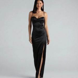 Cassandra Formal Satin Lace Sweetheart Long Dress