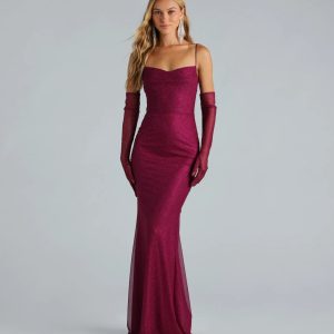 Kristi Formal Glitter Mermaid Dress With Gloves