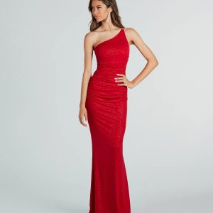 Aileen Formal One-Shoulder Glitter Mermaid Dress