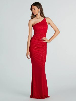 Aileen Formal One-Shoulder Glitter Mermaid Dress