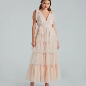 Adele Pearl Detail Ruffle Tulle Formal Dress