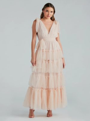 Adele Pearl Detail Ruffle Tulle Formal Dress