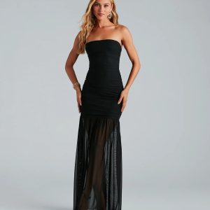 Shaliee Formal Mesh Strapless Mermaid Dress