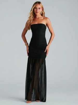 Shaliee Formal Mesh Strapless Mermaid Dress