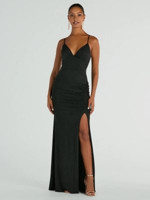 Melinda V-Neck Slit Mermaid Glitter Formal Dress