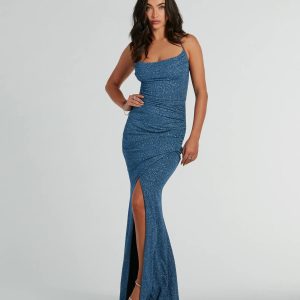 Sevi Halter Mermaid Glitter Formal Dress