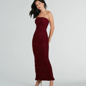 Caterina Formal Strapless Faux Pearl Long Dress