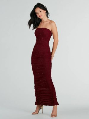 Caterina Formal Strapless Faux Pearl Long Dress