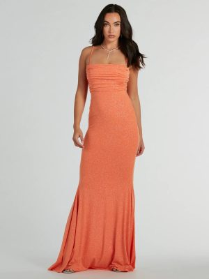 Colleen Lace Up Mermaid Glitter Formal Dress