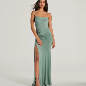 Candace Lace-Up Slit Mermaid Formal Dress