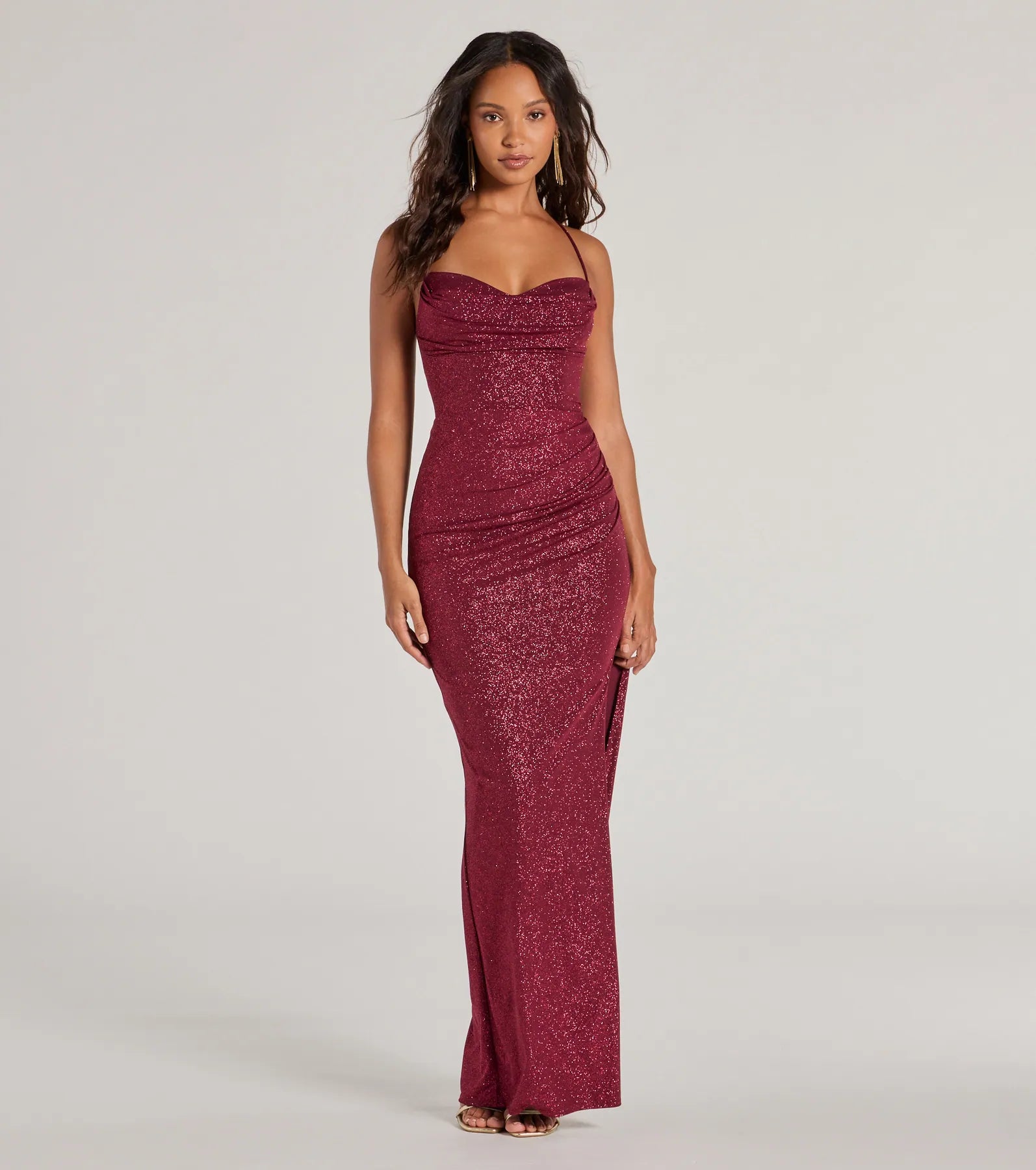 Eleanor Lace-Up Slit Slim Glitter Formal Dress - Image 5