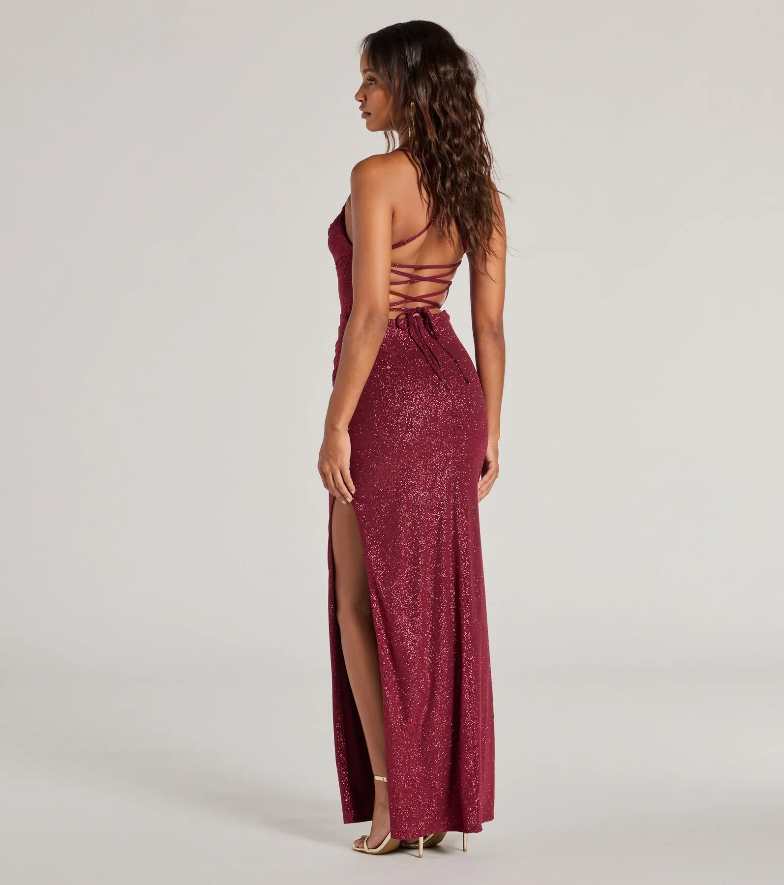 Eleanor Lace-Up Slit Slim Glitter Formal Dress - Image 6