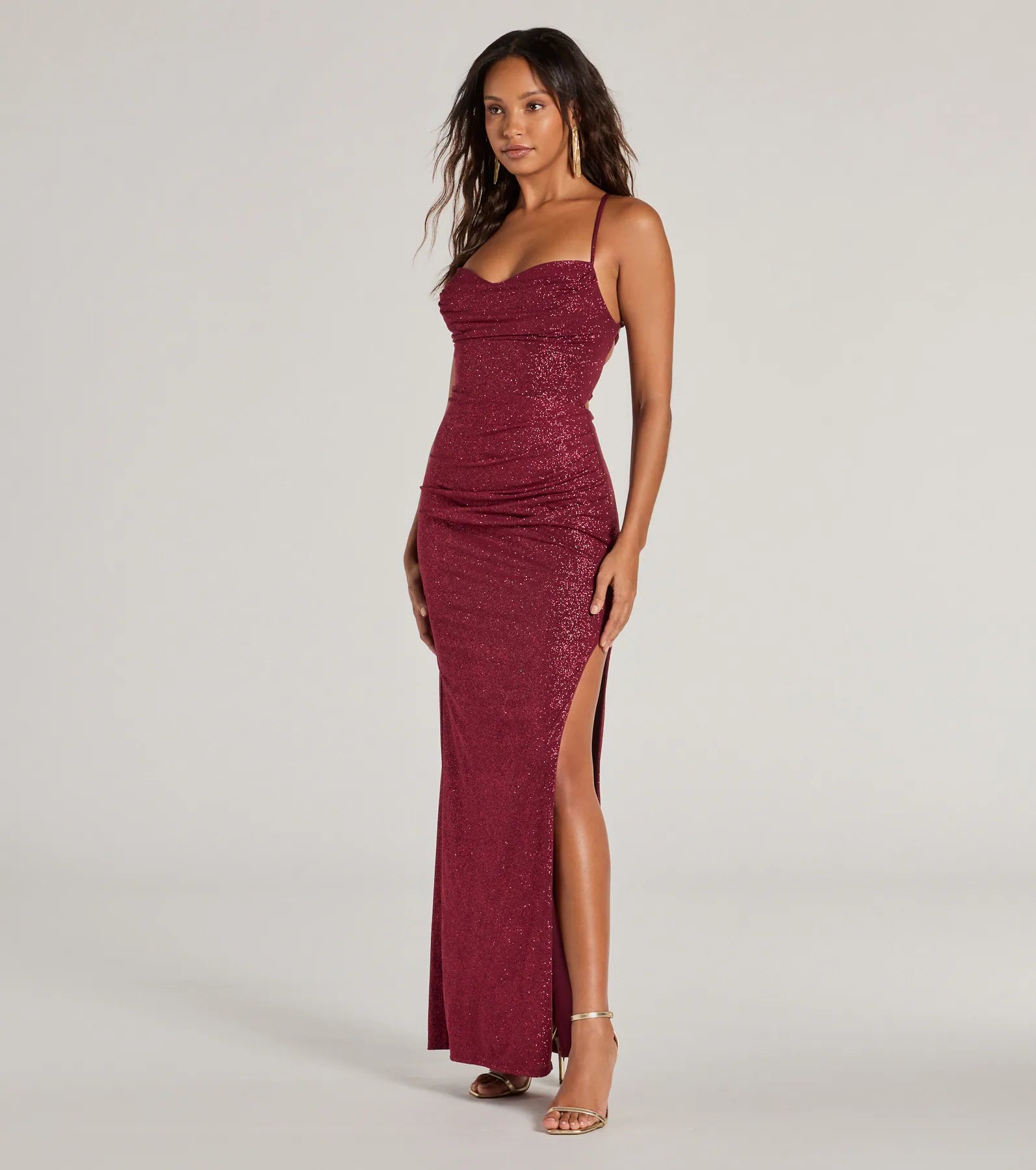 Eleanor Lace-Up Slit Slim Glitter Formal Dress - Image 8