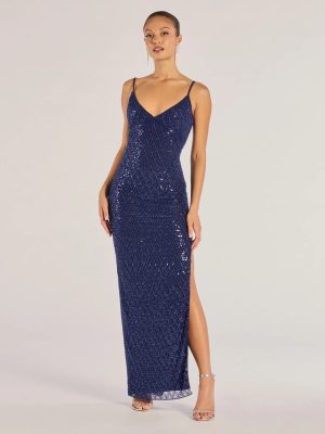 Dovie Sequin Beaded Mesh Column Dress