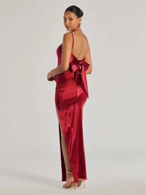 Carolina High-Slit Bow Wrap Dress
